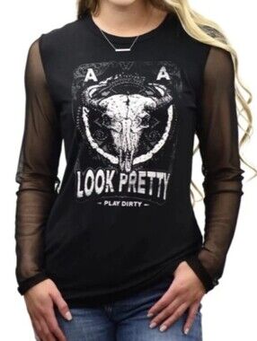 liberty Wear Women's Top Sz 2XLBlack  White Graphic Look Pretty Play Dirt W-566